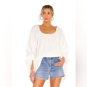 Free People Brynn White Tunic Top Puff Sleeve Size small